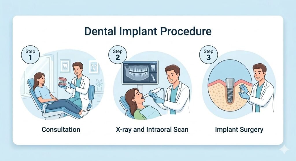 Dental implant placement surgery procedure at Mahkota Cheras clinic